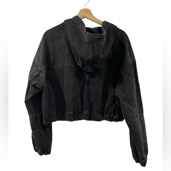 [L] STOOSH NWT Jacket denim cotton jean cropped hoodie cuffs - Picture 3 of 5